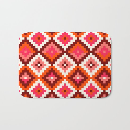 Aztec pattern-rose, orange, brown Bath Mat