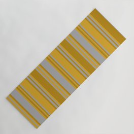 [ Thumbnail: Dark Gray, Dark Goldenrod, and Goldenrod Colored Pattern of Stripes Yoga Mat ]