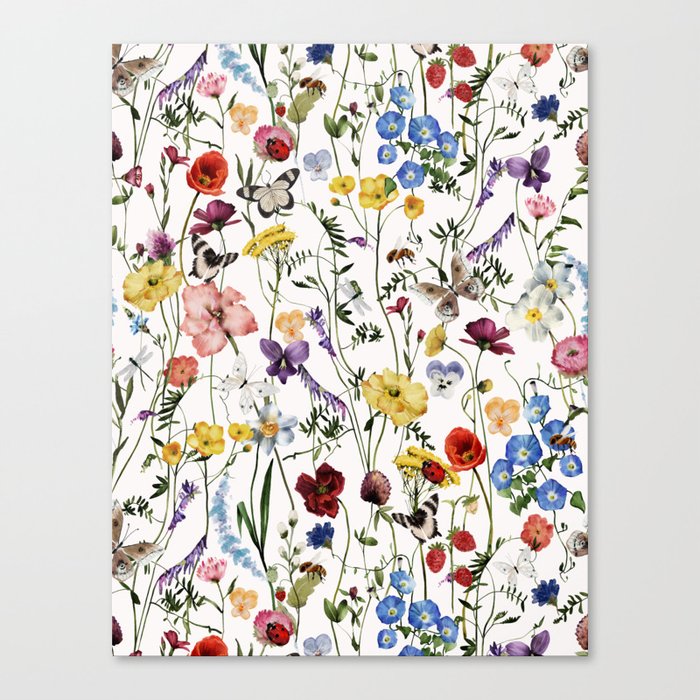 Colorful Hand Painted Watercolor Midsummer Flowers Meadow  Canvas Print
