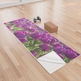 Purple Dutch tulips art print - tulip flower field - spring nature and travel photography Yoga Towel