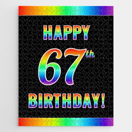 [ Thumbnail: Fun, Colorful, Rainbow Spectrum “HAPPY 67th BIRTHDAY!” Jigsaw Puzzle ]