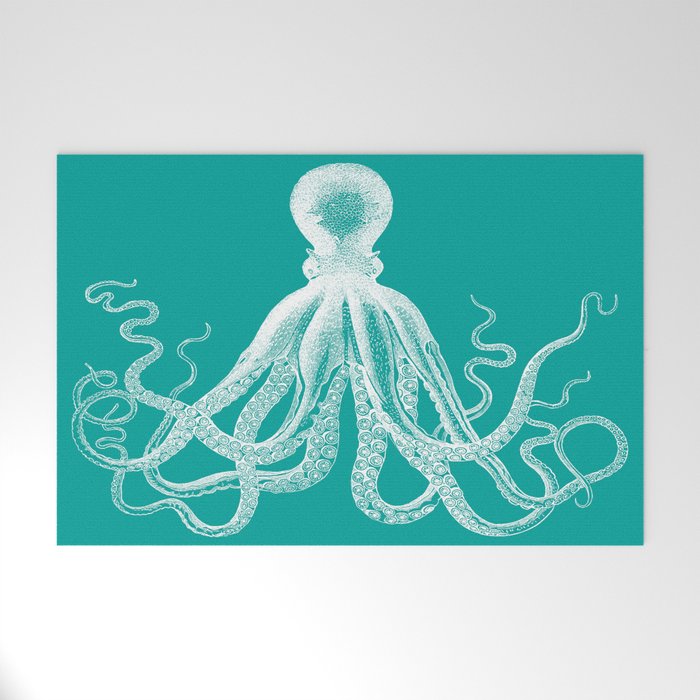 Octopus | Vintage Octopus | Tentacles | Teal Green and White | Welcome Mat