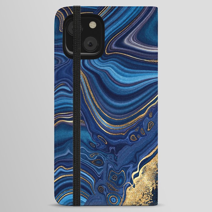 Midnight Blue + Gold Abstract Swirl iPhone Wallet Case