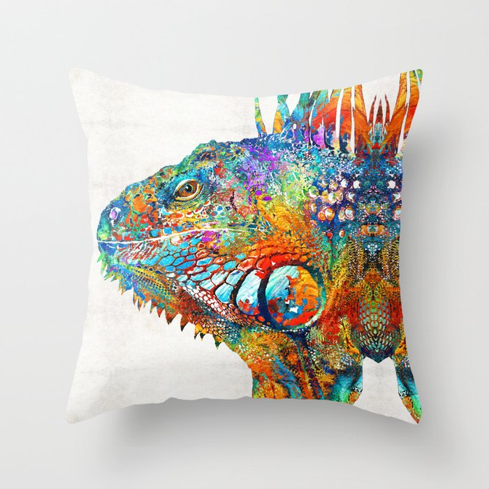 Colorful Iguana Art - One Cool Dude - Sharon Cummings Throw Pillow