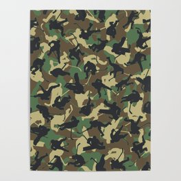 Ice Hockey Player Camo Woodland Forest Camouflage Pattern Poster
