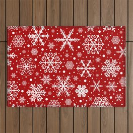Christmas Snowflakes Pattern, Festive Red and White Outdoor Rug