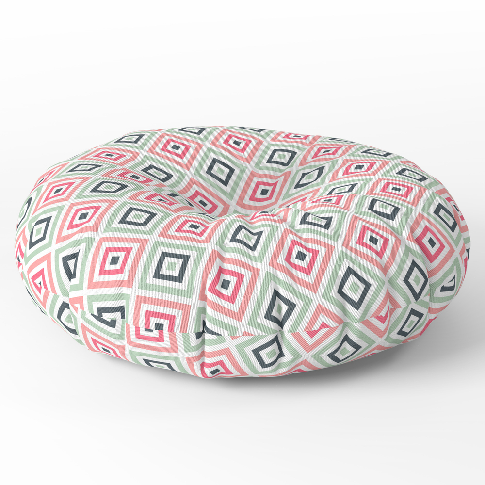 Pink Green Geometric Pattern Round Floor Pillow - x 26