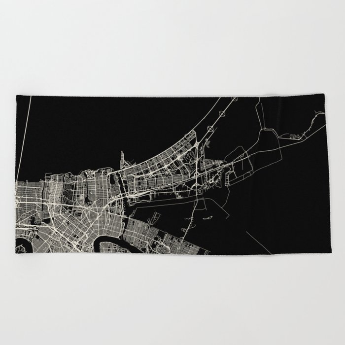 New Orleans City Map - Minimal Aesthetic Beach Towel