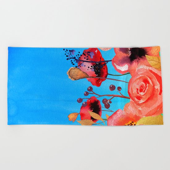 Summer meadow with Flowers and Poppies in Twilight on #Society6 Beach Towel
