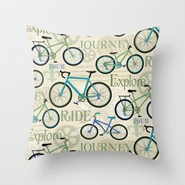 Bicycle Journey Blue Throw Pillow