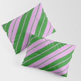 [ Thumbnail: Plum and Forest Green Colored Pattern of Stripes Pillow Sham ]