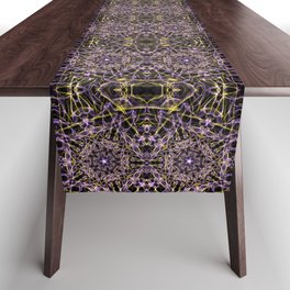 Liquid Light Series 57 ~ Purple & Yellow Abstract Fractal Pattern Table Runner
