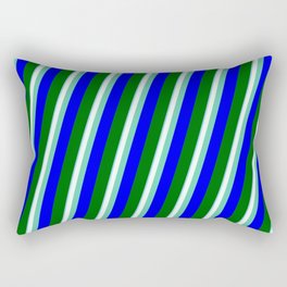 [ Thumbnail: Colorful Sky Blue, Mint Cream, Aquamarine, Blue & Dark Green Colored Striped/Lined Pattern Rectangular Pillow ]