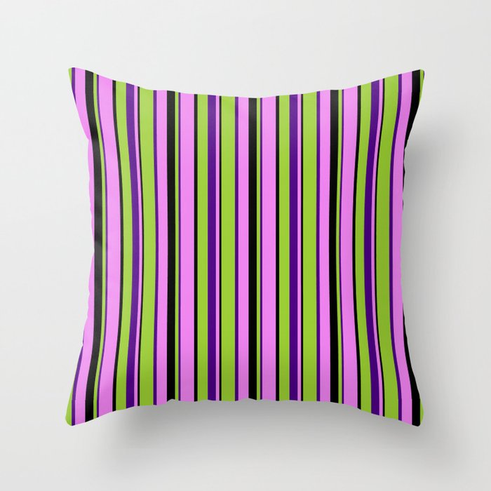 Green, Indigo, Violet, and Black Colored Lines/Stripes Pattern Throw Pillow