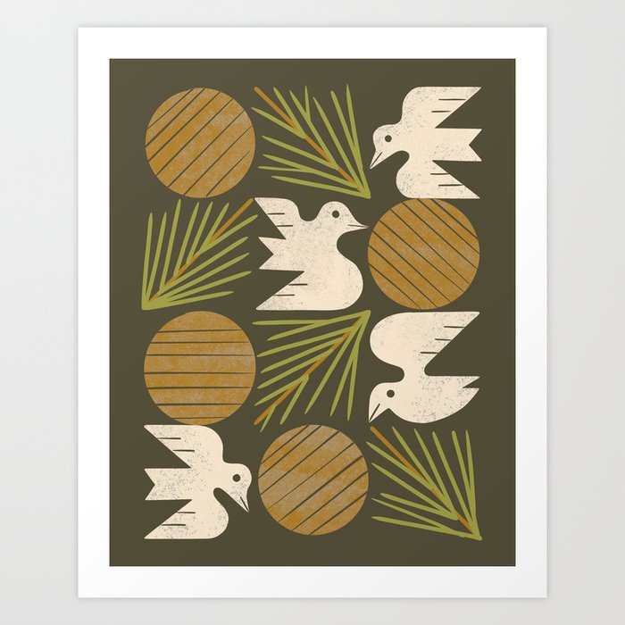 Pine Forest Doves Art Print