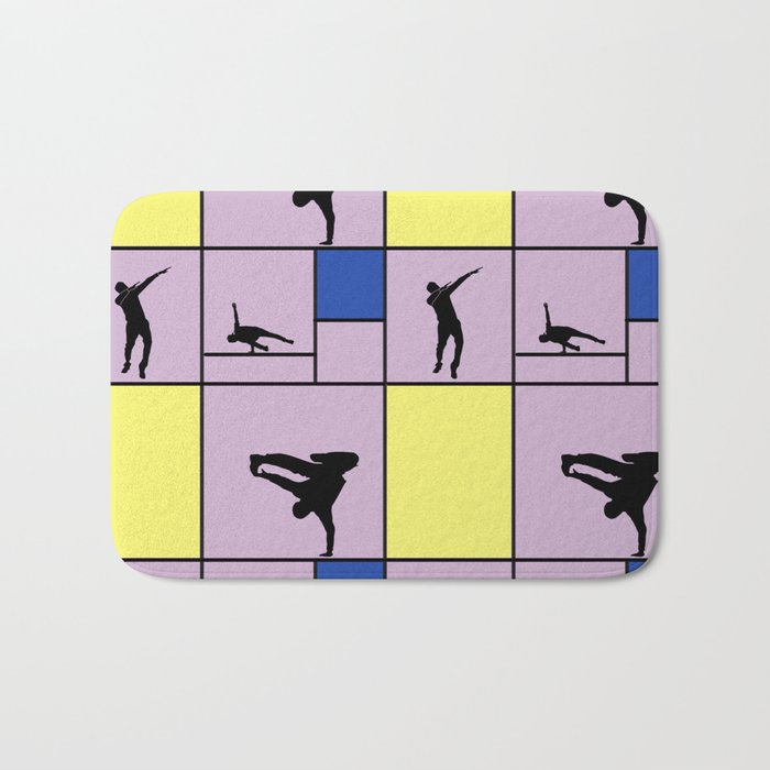 Street dancing like Piet Mondrian - Yellow, and Blue on the violet background Bath Mat