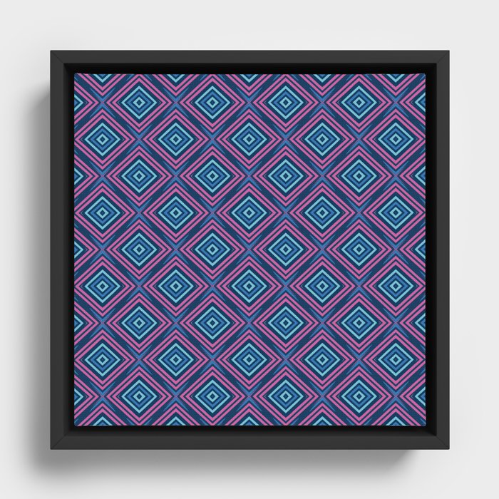 Blue and Purple Square Pattern Framed Canvas