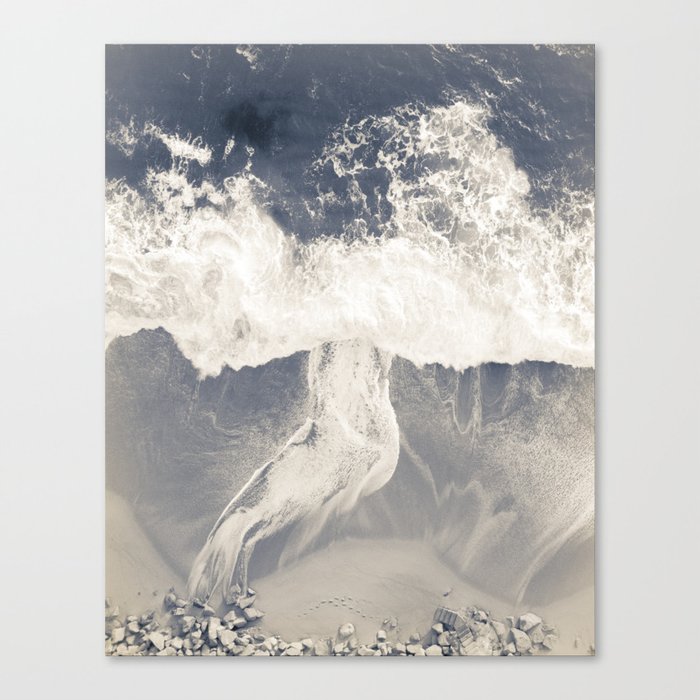 Black And White Sea Gray Beach Canvas Print By Nauticaldecor