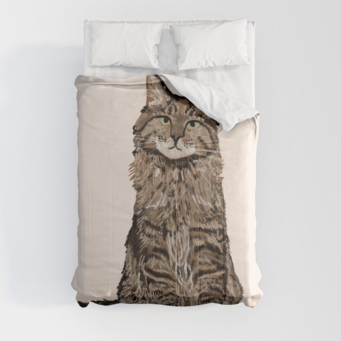 Maine Coon sitting cat portrait cute cat lady gift idea for cat owner cat lover animal pet friendly  Comforter