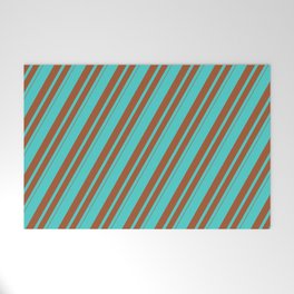 [ Thumbnail: Turquoise and Sienna Colored Lines Pattern Welcome Mat ]