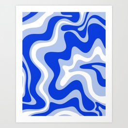 Retro Liquid Swirl Abstract Pattern Royal Blue, Light Blue, and White  Art Print