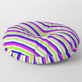 [ Thumbnail: Eyecatching Blue, Fuchsia, Light Gray, Green, and White Colored Lined Pattern Floor Pillow ]