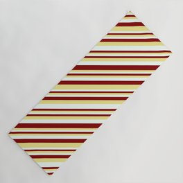 [ Thumbnail: Maroon, Tan, and Mint Cream Colored Stripes Pattern Yoga Mat ]