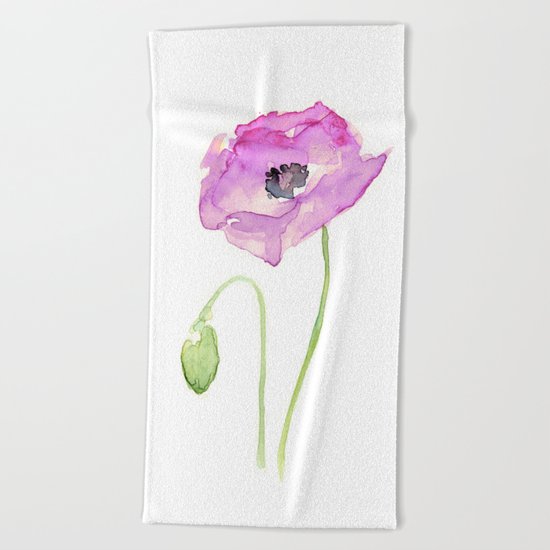 Flower Purple Poppy Floral Watercolor Beach Towel