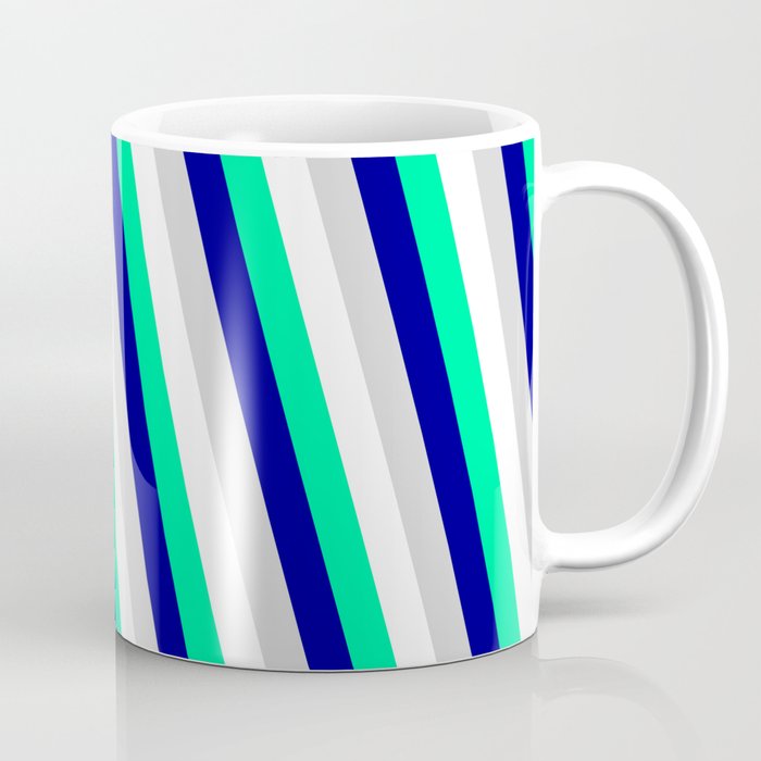 White, Green, Dark Blue & Light Grey Colored Lines Pattern Coffee Mug