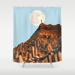 Dear Goals, Ain't no mountain high enough | adventure travel man & moon digital painting Shower Curtain