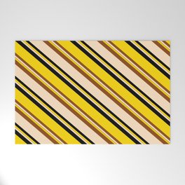 [ Thumbnail: Yellow, Brown, Bisque & Black Colored Pattern of Stripes Welcome Mat ]