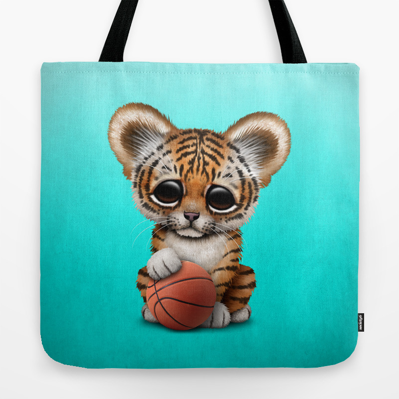Tiger Cub Playing With Basketball Tote Bag By Jeffbartels Society6