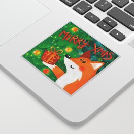 Cute fox wishes merry Christmas Sticker