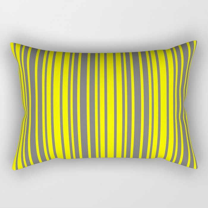Yellow and Dim Grey Colored Stripes/Lines Pattern Rectangular Pillow