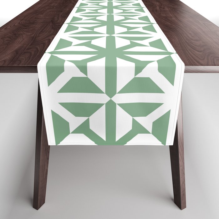Spring geomentric concrete tiles pattern sage green Table Runner