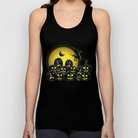Pumpkins and witch in front of a full moon Unisex Tank Top