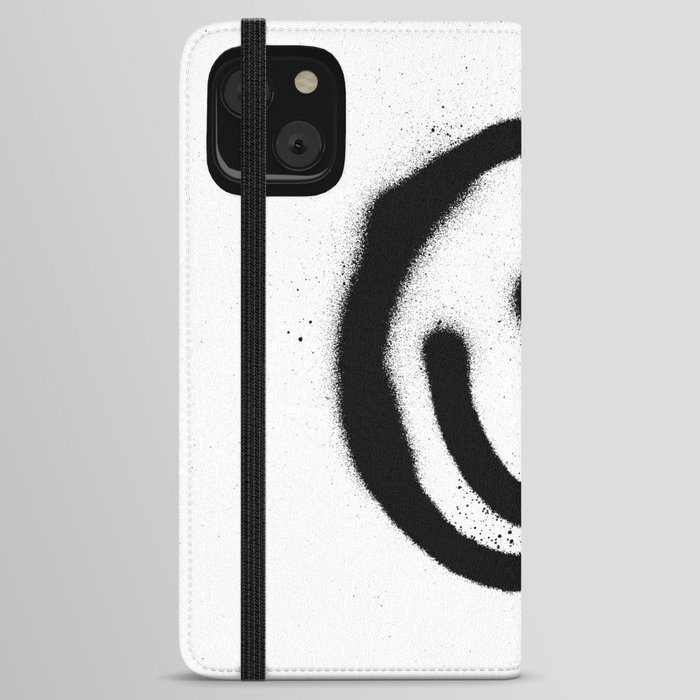 graffiti smiling face emoticon in black on white iPhone Wallet Case