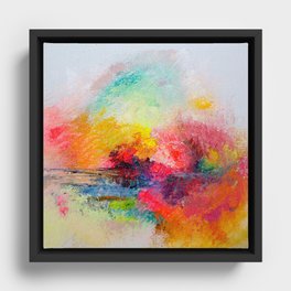 Neon Abstract Painting in Rainbow Colors Framed Canvas