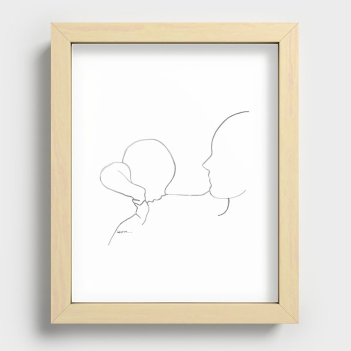 Breastfeeding Mother & Child Line Drawing Recessed Framed Print