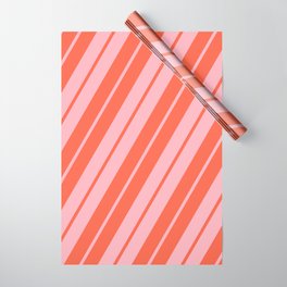 [ Thumbnail: Light Pink & Red Colored Striped Pattern Wrapping Paper ]