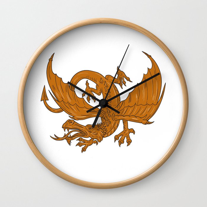 Agressive Dragon Crouching Drawing Wall Clock