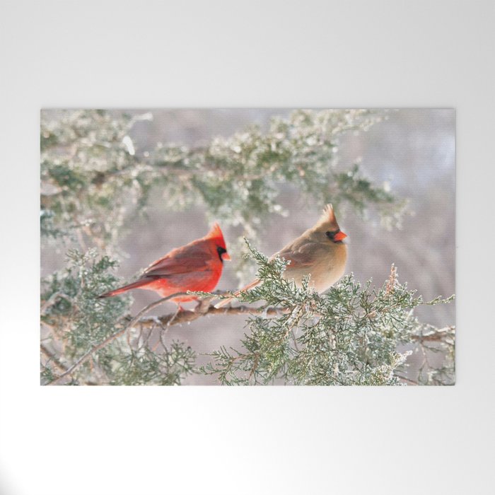 Hoarfrost Cardinals Welcome Mat