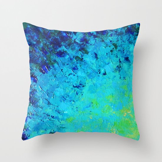 TRUE REFLECTION - Ocean Water Waves Ripple Light Impressionist Bright Colors Ombre Painting Throw Pillow