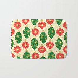 Vintage Christmas Ornaments Baubles Red Green Bath Mat | Retro, Holiday, Tree, Red And Green, Decoration, Pattern, Festive, Ornaments, Stars, Handmade 
