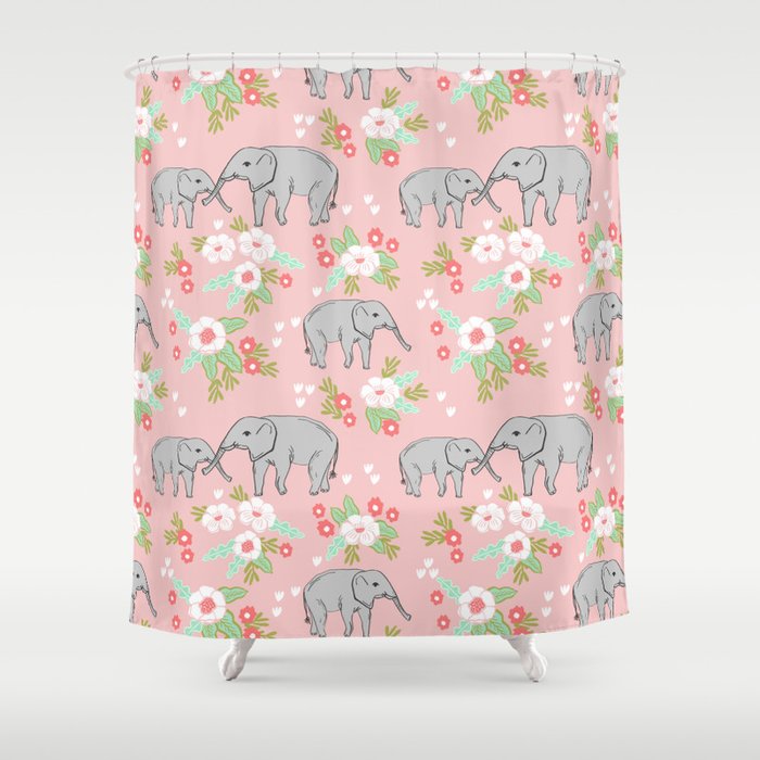 Elephants With Flowers Cute Kids Decor Girls Room Decorations Pattern Shower Curtain By Charlottewinter