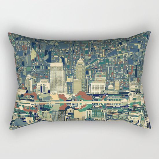 indianapolis city skyline green Rectangular Pillow