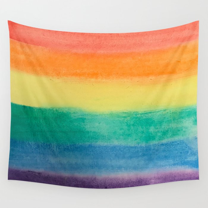 Large Hand Painted Watercolor Gay Pride Rainbow Equality and Freedom Flag Wall Tapestry