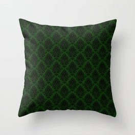 Black damask pattern Green Throw Pillow