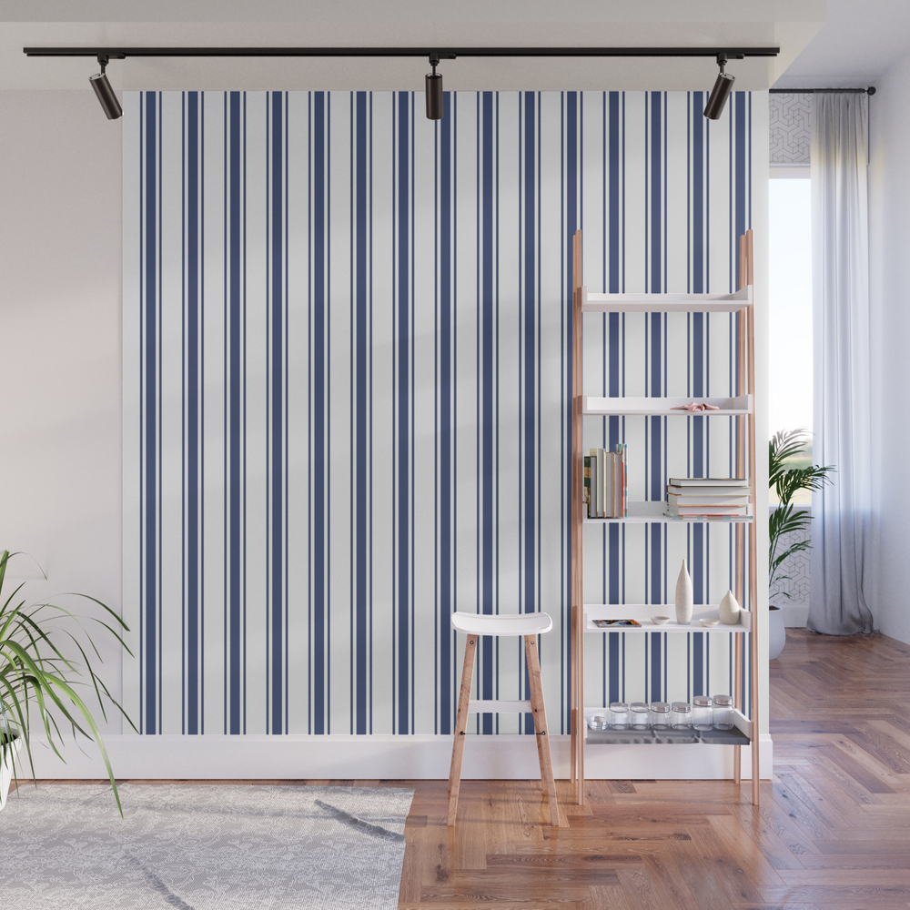 Blue Vertical Ticking Lines Wall Mural by hexdecor