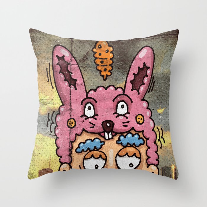 Happy Rabbit Throw Pillow